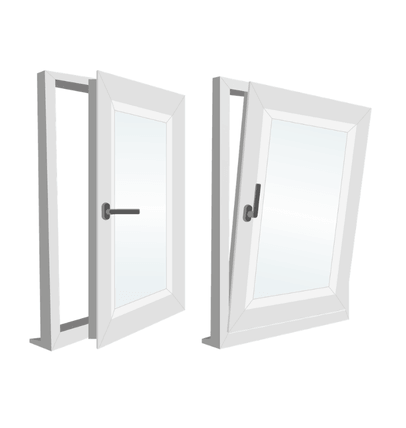 Tilt and turn impact window shown in both positions